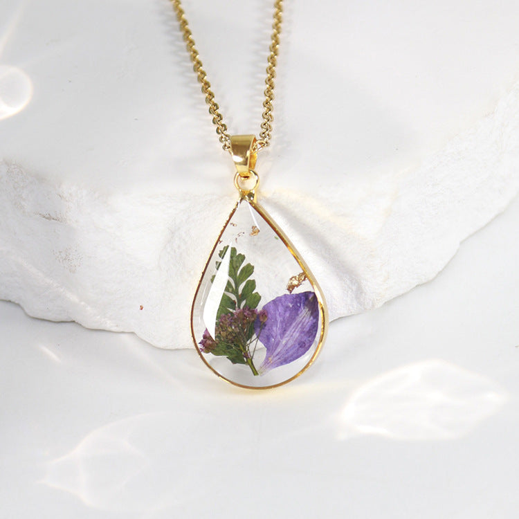 Natural dried flower specimen necklace