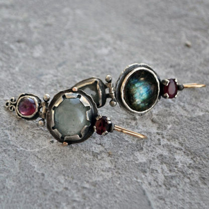 Vintage Asymmetrical Drop Earrings Gemstone Earrings
