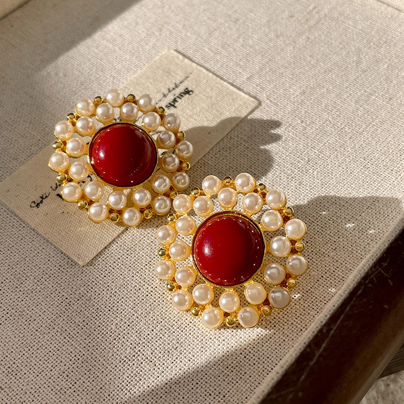 Vintage Gold Pearl Earrings Tassel Stud Earrings No Piercing Ear Clip