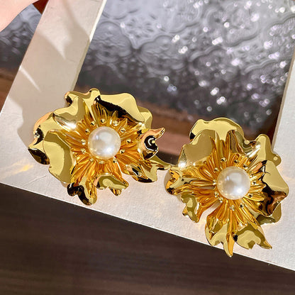 Vintage Gold Pearl Earrings Tassel Stud Earrings No Piercing Ear Clip