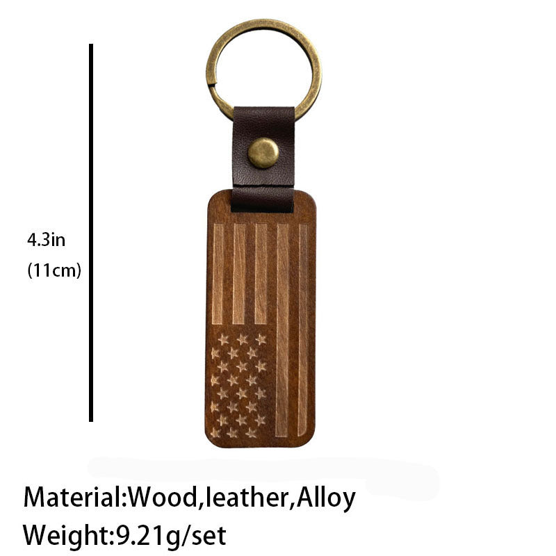 Leather Wood Pendant Keychain