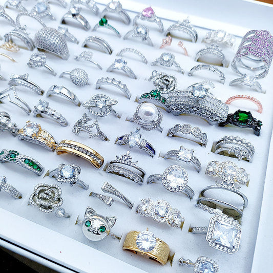 100pcs/ Box Mixed Batch Zircon Rings