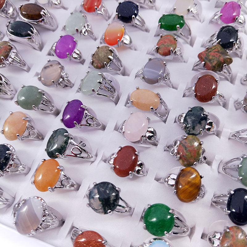 100pcs/ Box Mixed Stone Alloy Rings