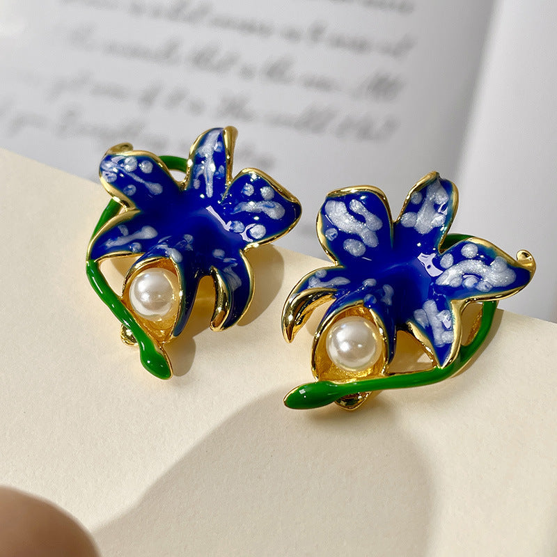 Vintage Gold Pearl Earrings Tassel Stud Earrings No Piercing Ear Clip