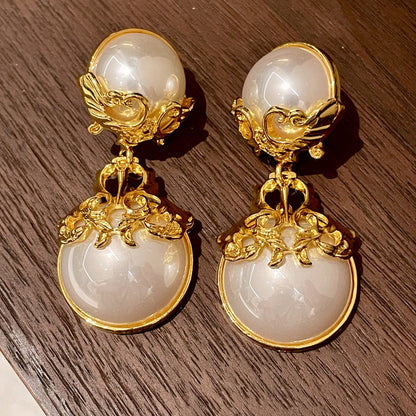 Vintage Gold Pearl Earrings Tassel Stud Earrings No Piercing Ear Clip
