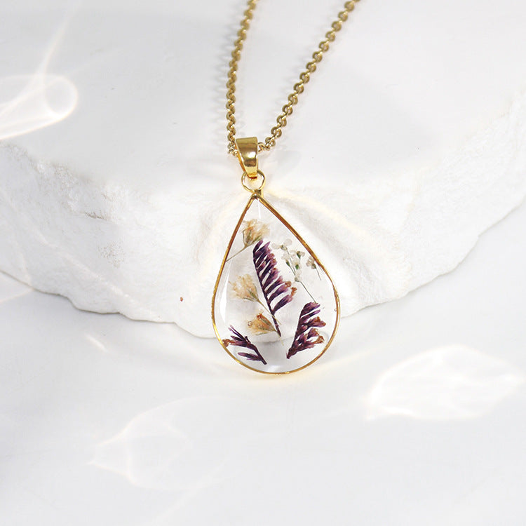 Natural dried flower specimen necklace