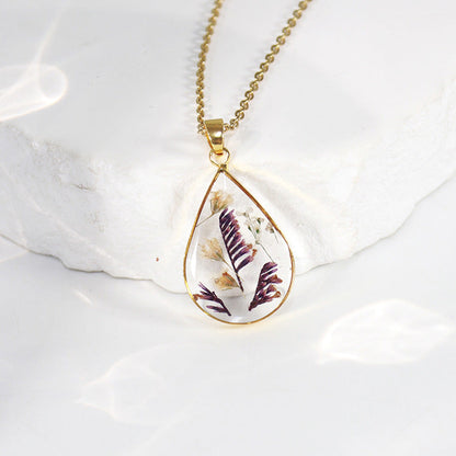Natural dried flower specimen necklace