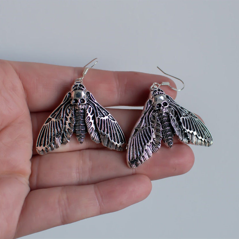 Gothic Skull Moth Earrings