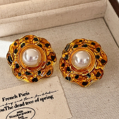 Vintage Gold Pearl Earrings Tassel Stud Earrings No Piercing Ear Clip