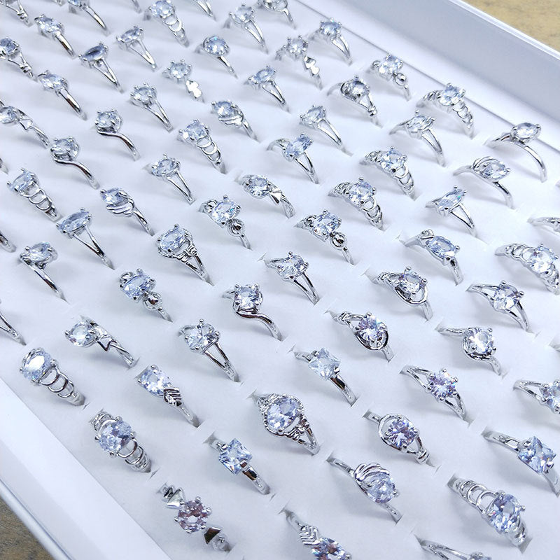 100pcs/ Box Mixed Zirconia Women's Rings