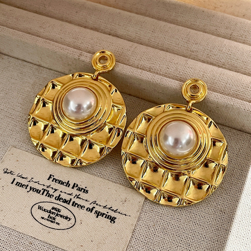 Vintage Gold Pearl Earrings Tassel Stud Earrings No Piercing Ear Clip