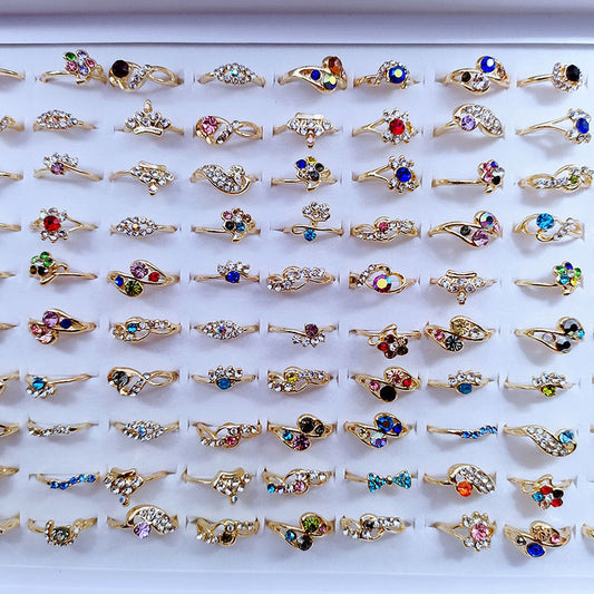 100pcs/ Box Mixed Rhinestone Rings