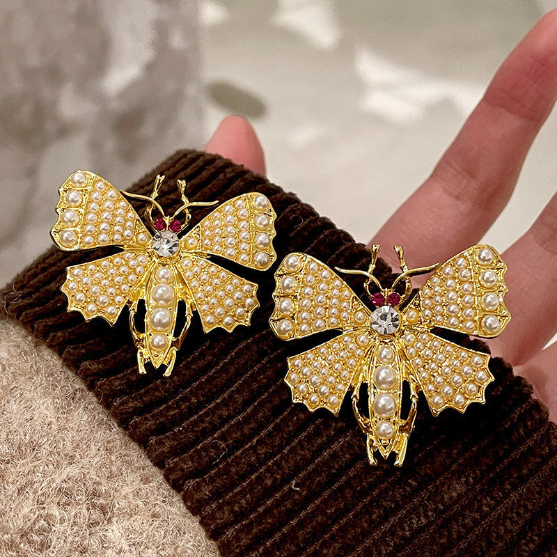 Vintage Gold Pearl Earrings Tassel Stud Earrings No Piercing Ear Clip