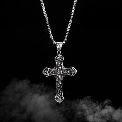 Blessed Virgin Mary Stainless Steel Cross Pendant Necklace- Mj/Mnp