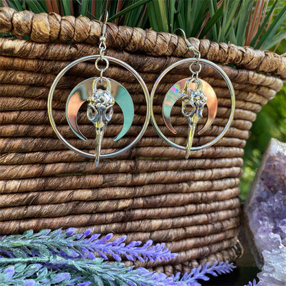 Moon and Skull Pendant Gothic Earrings