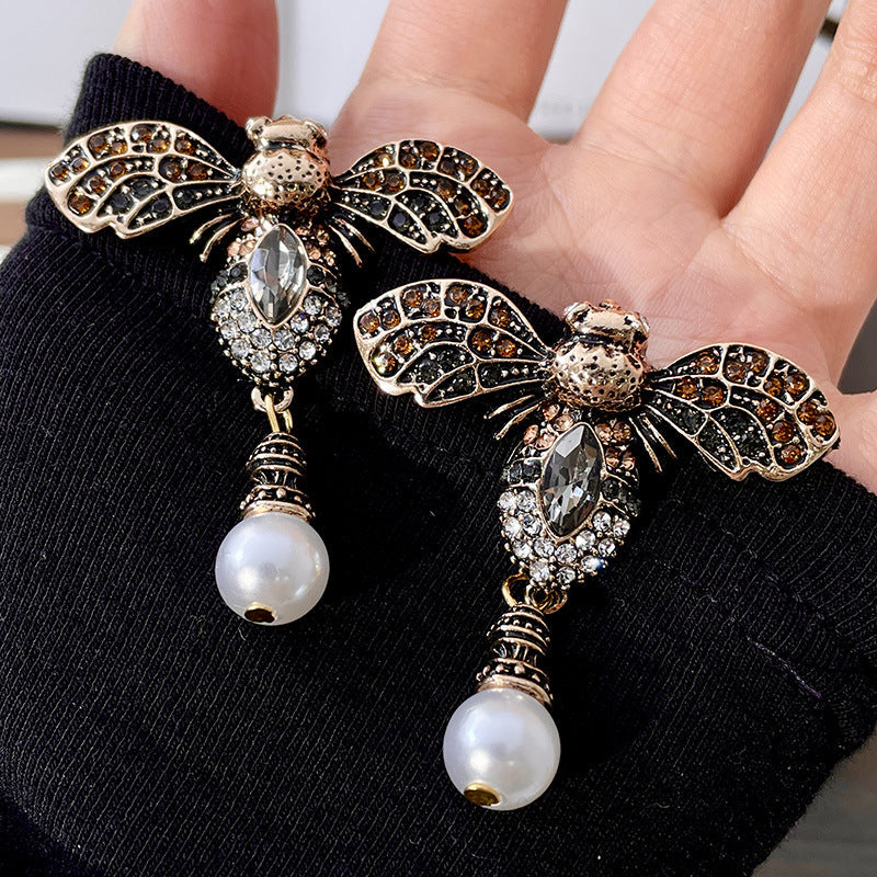 Vintage Gold Pearl Earrings Tassel Stud Earrings No Piercing Ear Clip