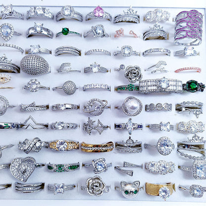 100pcs/ Box Mixed Batch Zircon Rings