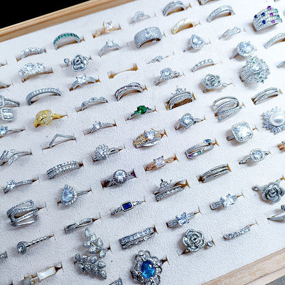 100pcs/ Box Mixed Batch Zircon Rings