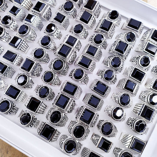 100pcs/ Box Mixed Vintage Men's Rings