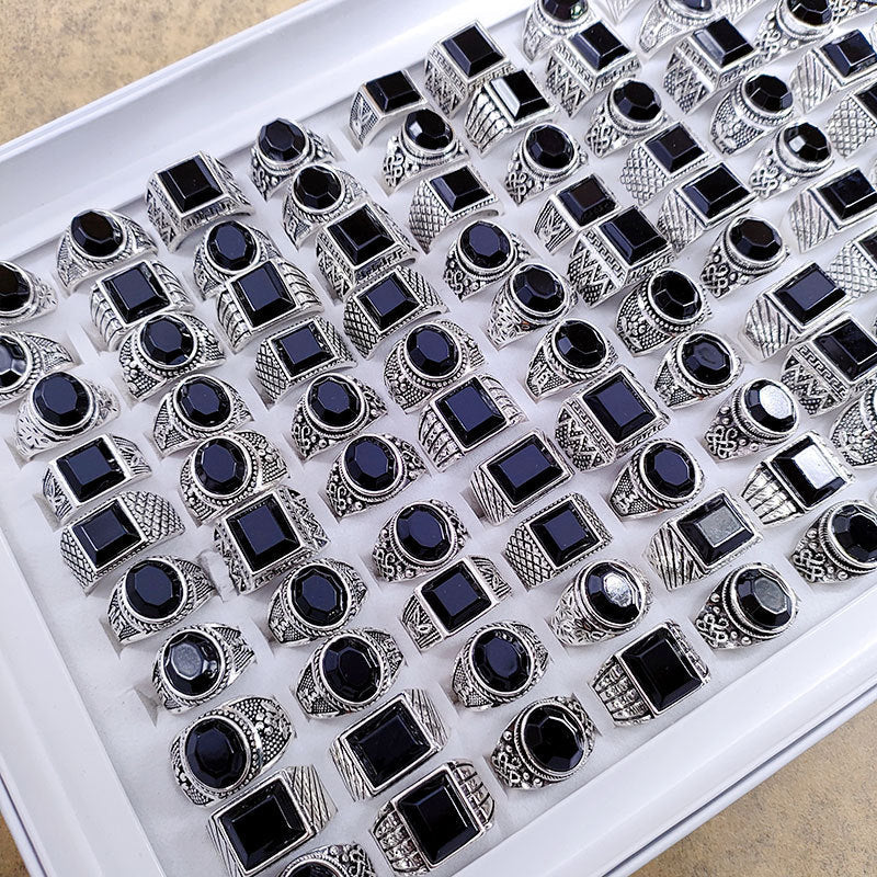 100pcs/ Box Mixed Vintage Men's Rings