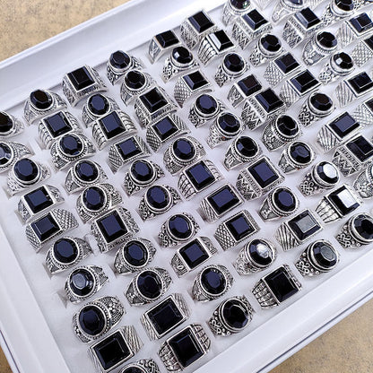 100pcs/ Box Mixed Vintage Men's Rings