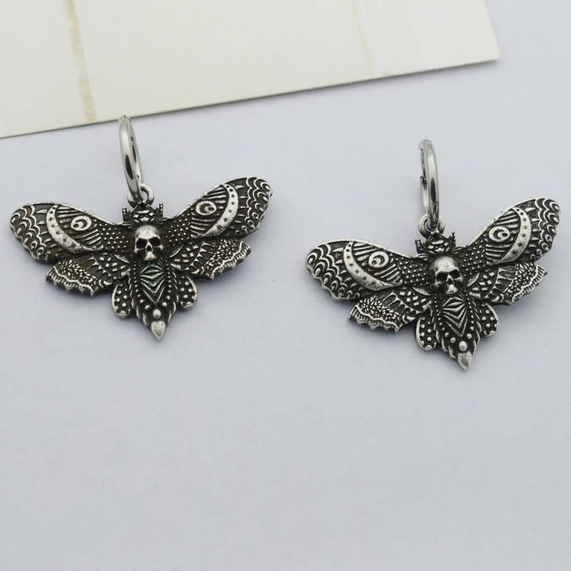 Gothic Skull Moth Earrings