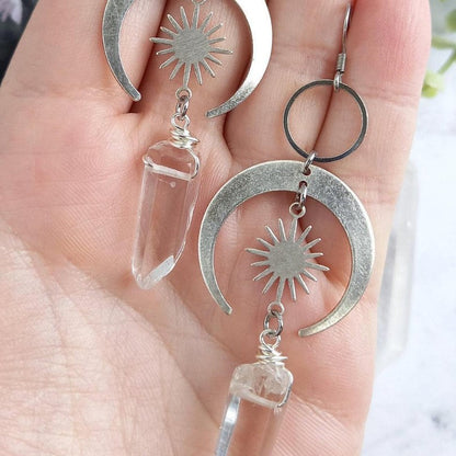 Quartz Moon and Sun Earrings