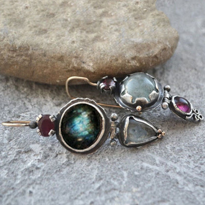Vintage Asymmetrical Drop Earrings Gemstone Earrings