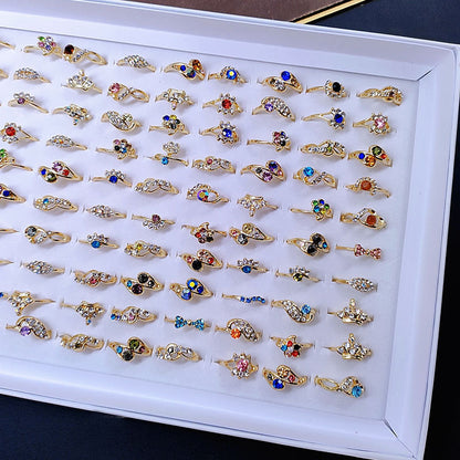 100pcs/ Box Mixed Rhinestone Rings