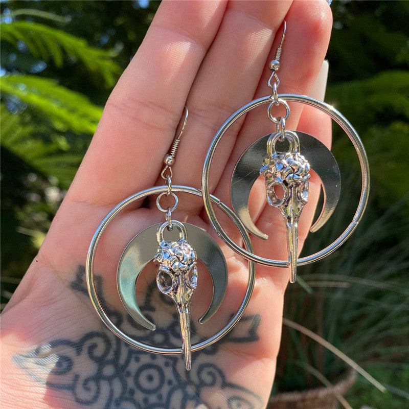 Moon and Skull Pendant Gothic Earrings