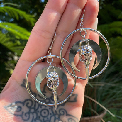 Moon and Skull Pendant Gothic Earrings