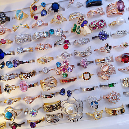 100pcs/ Box Mixed Zirconia Women's Rings
