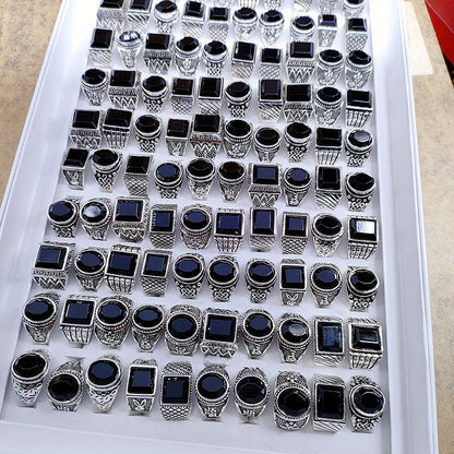 100pcs/ Box Mixed Vintage Men's Rings