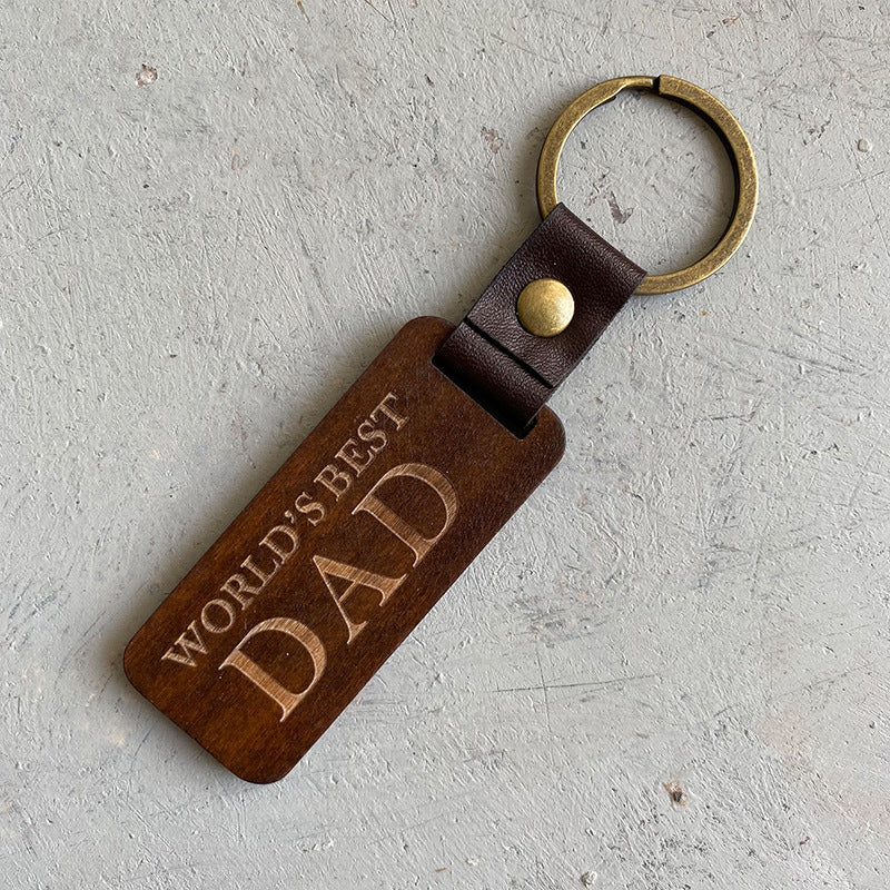 Leather Wood Pendant Keychain
