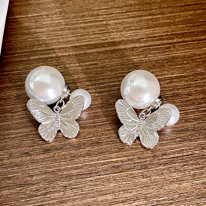 Vintage Gold Pearl Earrings Tassel Stud Earrings No Piercing Ear Clip