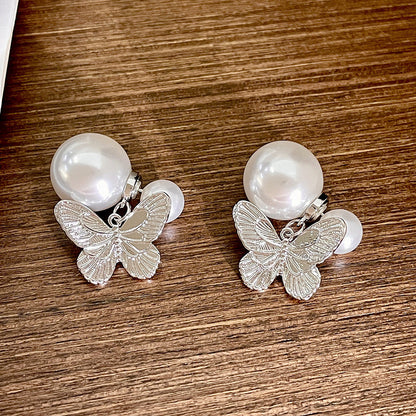 Vintage Gold Pearl Earrings Tassel Stud Earrings No Piercing Ear Clip