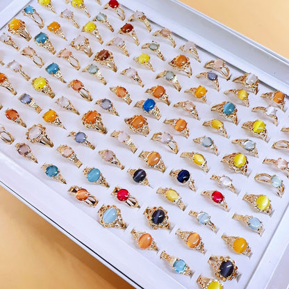 100pcs/ Box Mixed Cat's Eye Women's Rings