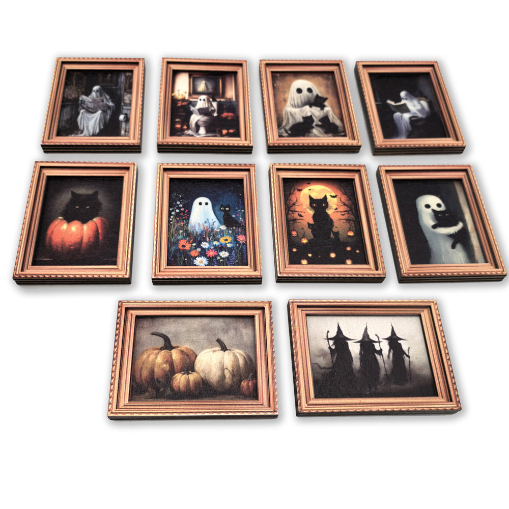 Halloween Retro Photo Frame Magnetic Fridge Magnet Wooden Poster Fridge Magnet Home Decoration Refrigerator Magnets