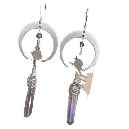 Bohemian Star-Moon Combination Crystal Pillar Earrings