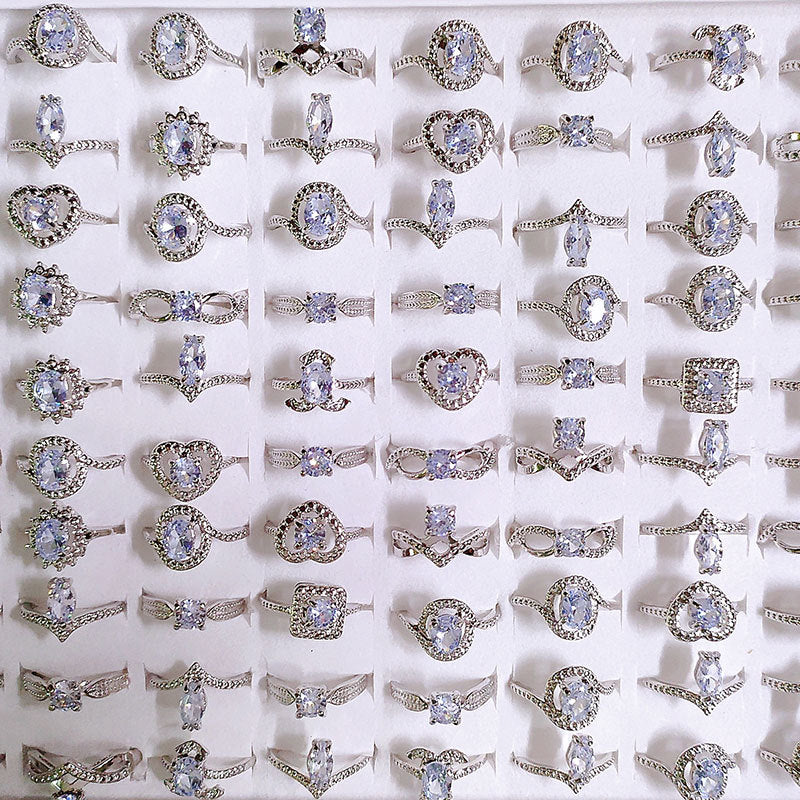 100pcs/ Box Mixed Zirconia Women's All-match Rings