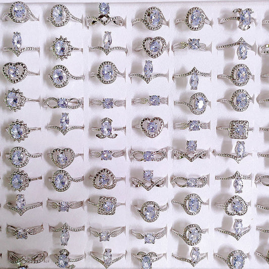 100pcs/ Box Mixed Zirconia Women's All-match Rings