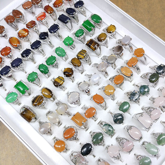 100pcs/ Box Mixed Natural Stone Rings