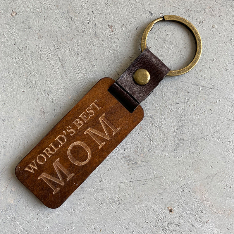 Leather Wood Pendant Keychain
