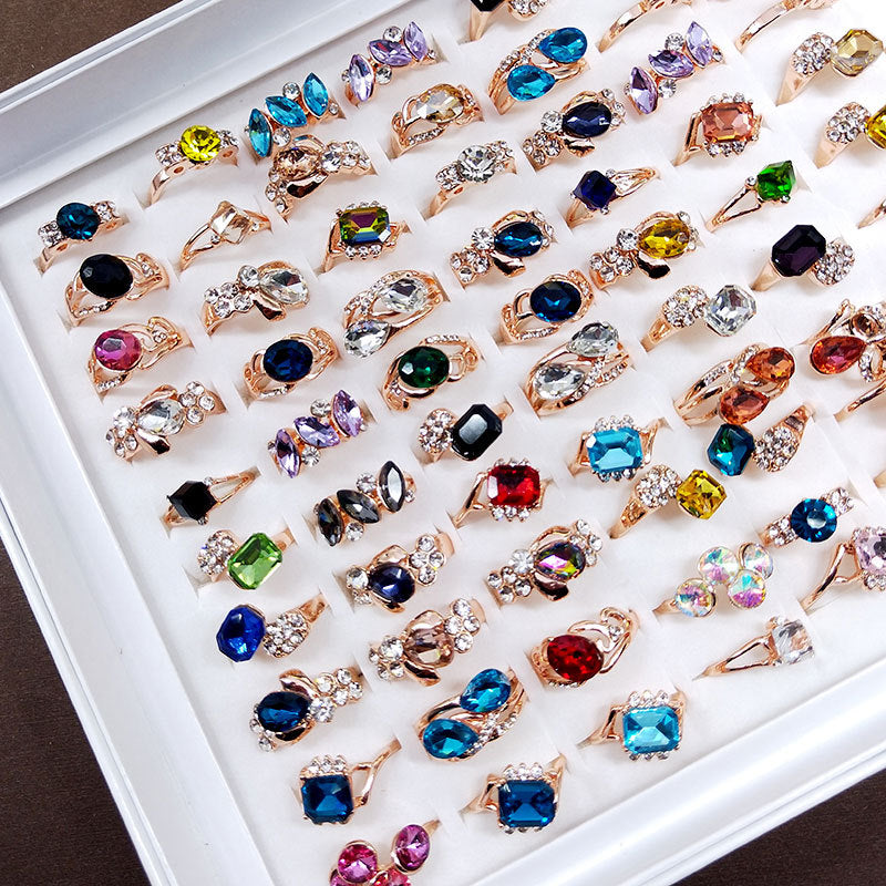 100pcs/ Box Mixed Colored Glass Rings