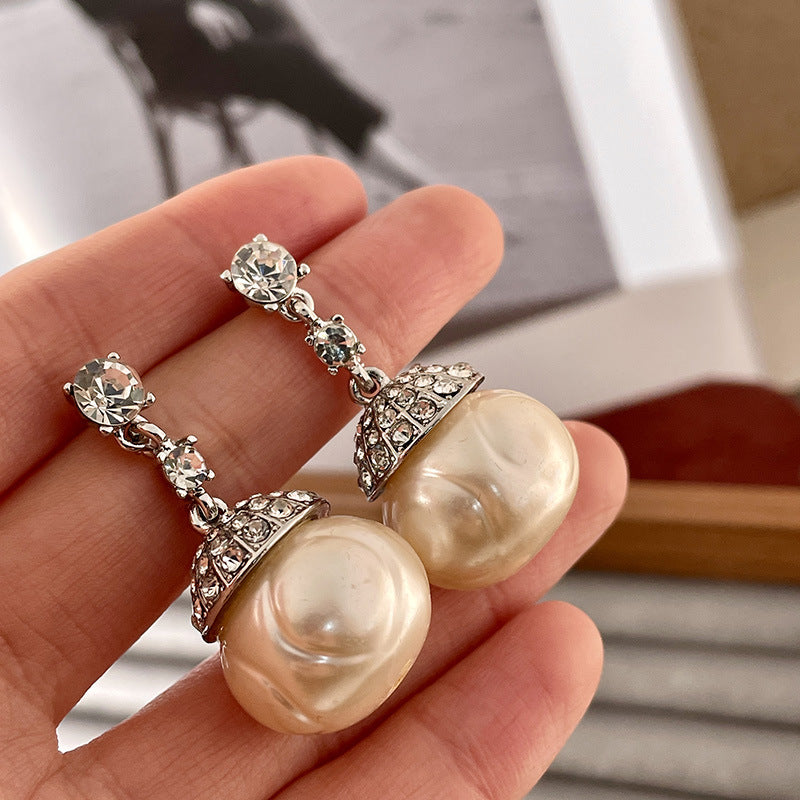 Vintage Gold Pearl Earrings Tassel Stud Earrings No Piercing Ear Clip