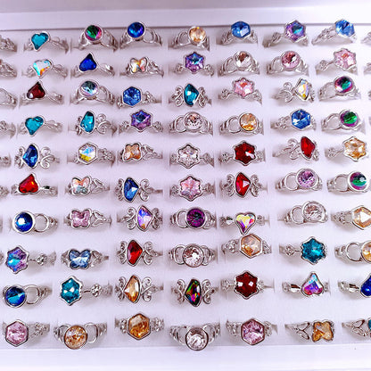 100pcs/ Box Mixed Colored Glass Women's Rings
