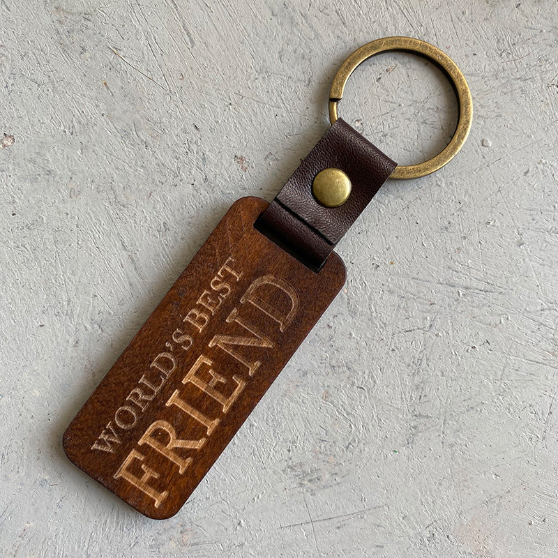 Leather Wood Pendant Keychain