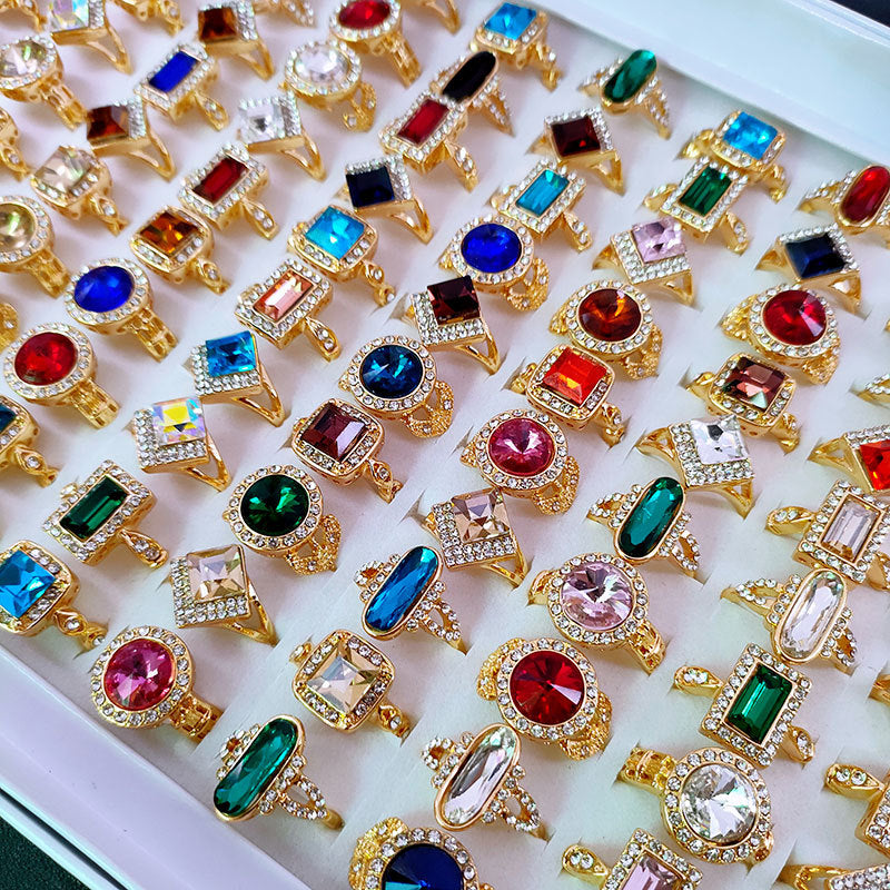 100pcs/ Box Mixed Fashion Rhinestone Rings