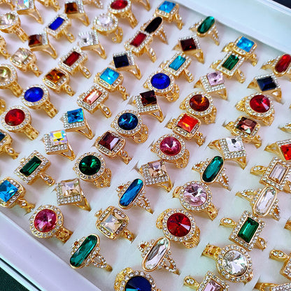100pcs/ Box Mixed Fashion Rhinestone Rings