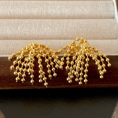 Vintage Gold Pearl Earrings Tassel Stud Earrings No Piercing Ear Clip